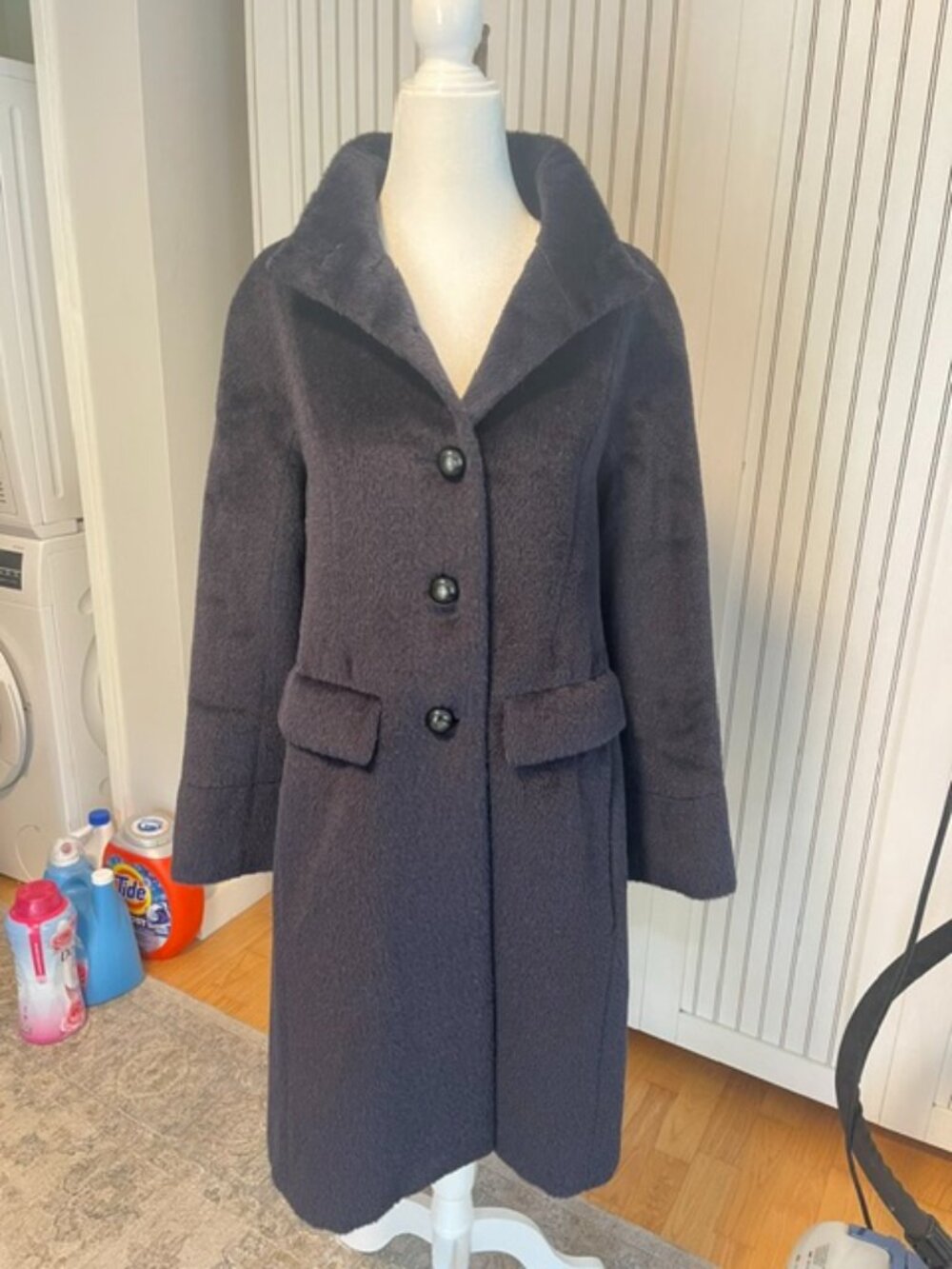 MINE Charcoal Blue Gray Bianco Llama Coat PIACENZA Luxury Fabric Pre-Owned